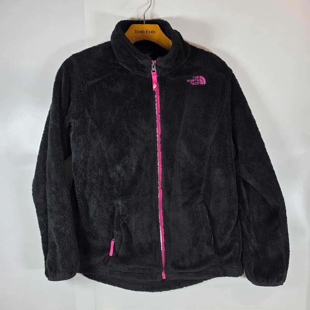 The North Face Osito Fleece Jacket Girls XL Black Full Zip Pink Logo Fuzzy Coat